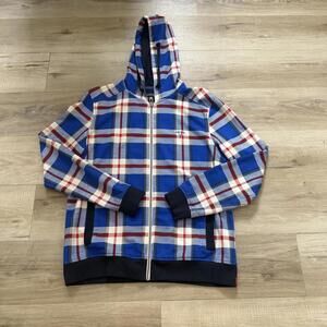 Esprit edc Brand Plaid Hooded Zip up‎ Sweat Shirt Men's M